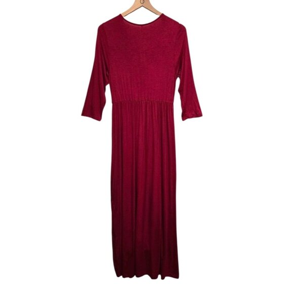 Mother Bee Maternity Maxi Dress Size Large Wine Surplice Neckline Elastic Waist - Picture 3 of 6